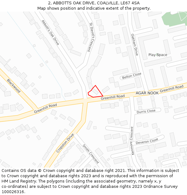 2, ABBOTTS OAK DRIVE, COALVILLE, LE67 4SA: Location map and indicative extent of plot