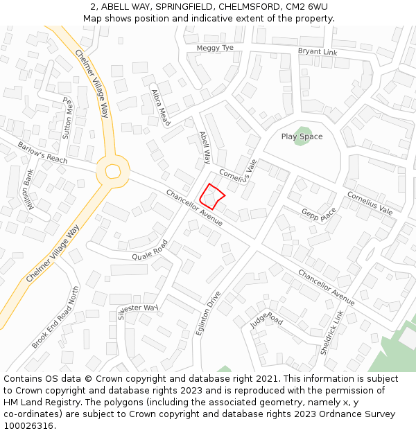 2, ABELL WAY, SPRINGFIELD, CHELMSFORD, CM2 6WU: Location map and indicative extent of plot