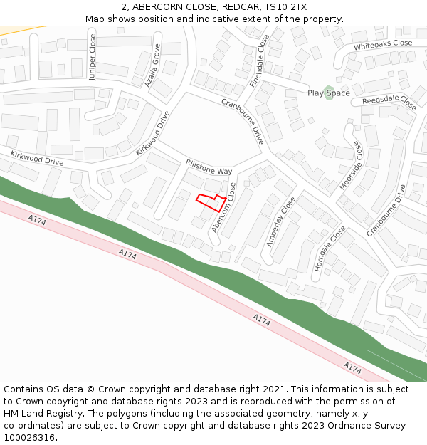 2, ABERCORN CLOSE, REDCAR, TS10 2TX: Location map and indicative extent of plot