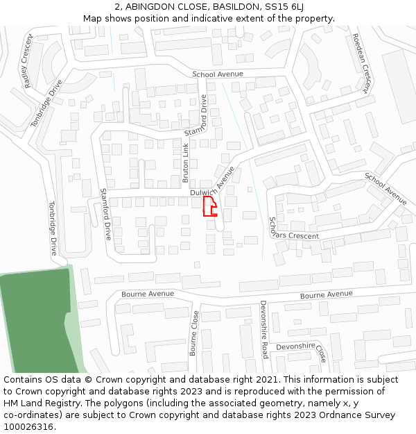 2, ABINGDON CLOSE, BASILDON, SS15 6LJ: Location map and indicative extent of plot