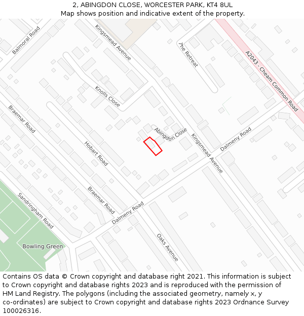 2, ABINGDON CLOSE, WORCESTER PARK, KT4 8UL: Location map and indicative extent of plot