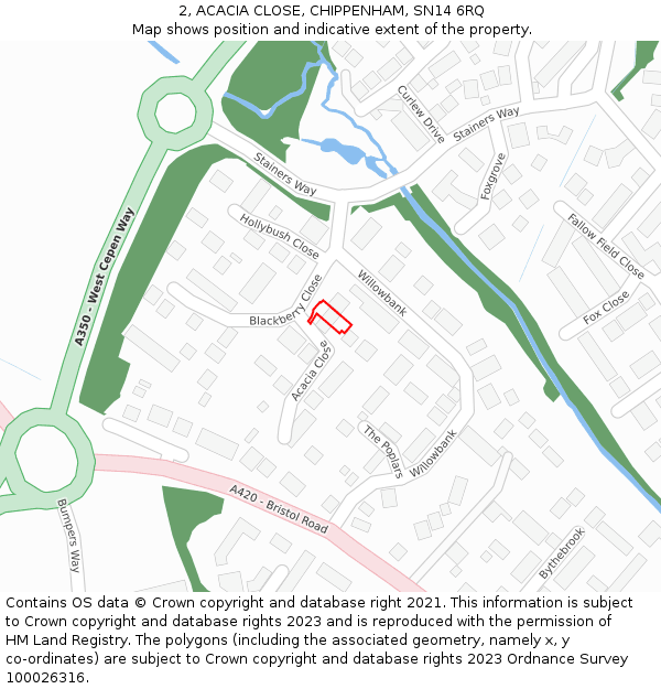 2, ACACIA CLOSE, CHIPPENHAM, SN14 6RQ: Location map and indicative extent of plot