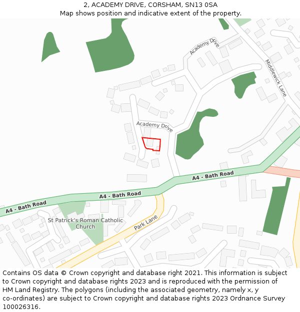 2, ACADEMY DRIVE, CORSHAM, SN13 0SA: Location map and indicative extent of plot