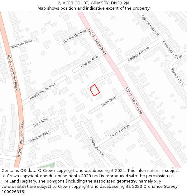 2, ACER COURT, GRIMSBY, DN33 2JA: Location map and indicative extent of plot