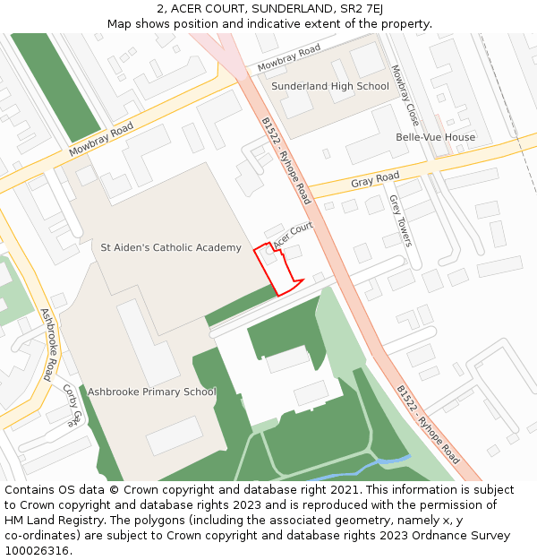 2, ACER COURT, SUNDERLAND, SR2 7EJ: Location map and indicative extent of plot