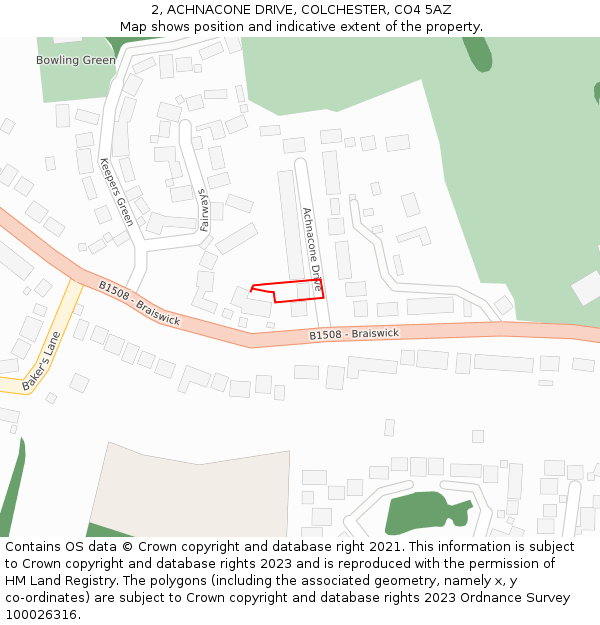 2, ACHNACONE DRIVE, COLCHESTER, CO4 5AZ: Location map and indicative extent of plot