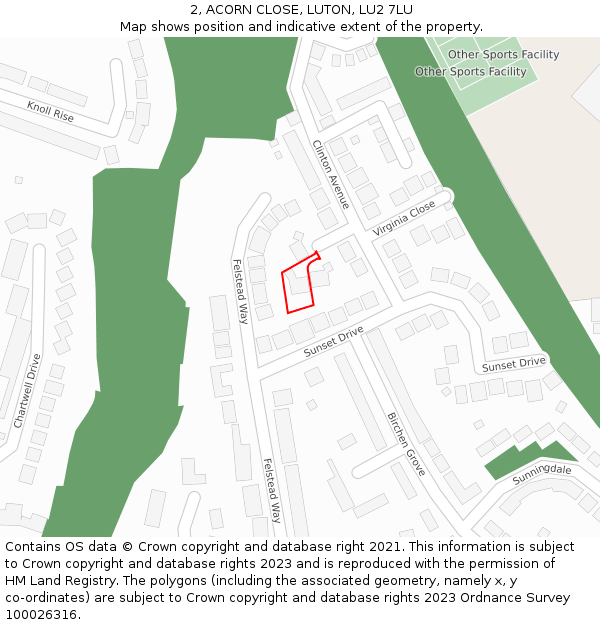 2, ACORN CLOSE, LUTON, LU2 7LU: Location map and indicative extent of plot