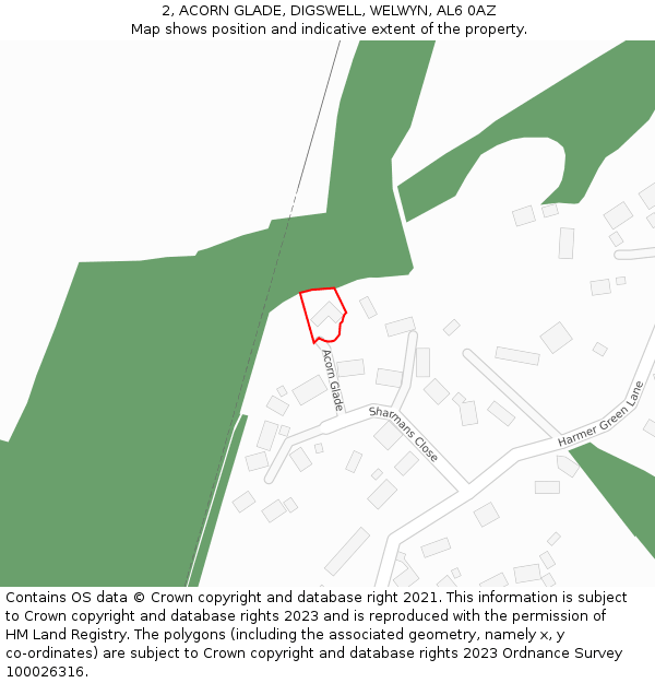 2, ACORN GLADE, DIGSWELL, WELWYN, AL6 0AZ: Location map and indicative extent of plot