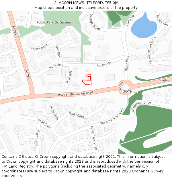 2, ACORN MEWS, TELFORD, TF5 0JA: Location map and indicative extent of plot