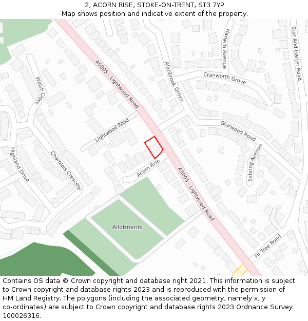 2, ACORN RISE, STOKE-ON-TRENT, ST3 7YP: Location map and indicative extent of plot