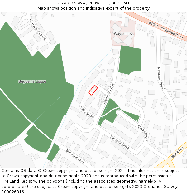 2, ACORN WAY, VERWOOD, BH31 6LL: Location map and indicative extent of plot