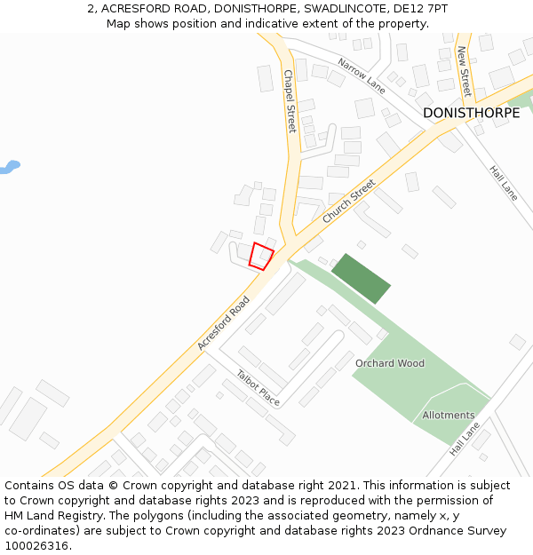 2, ACRESFORD ROAD, DONISTHORPE, SWADLINCOTE, DE12 7PT: Location map and indicative extent of plot