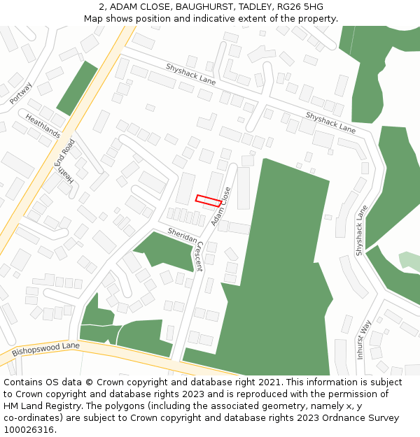 2, ADAM CLOSE, BAUGHURST, TADLEY, RG26 5HG: Location map and indicative extent of plot