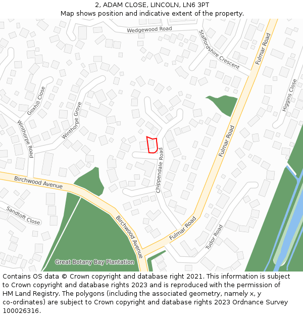 2, ADAM CLOSE, LINCOLN, LN6 3PT: Location map and indicative extent of plot