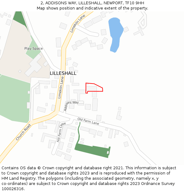 2, ADDISONS WAY, LILLESHALL, NEWPORT, TF10 9HH: Location map and indicative extent of plot