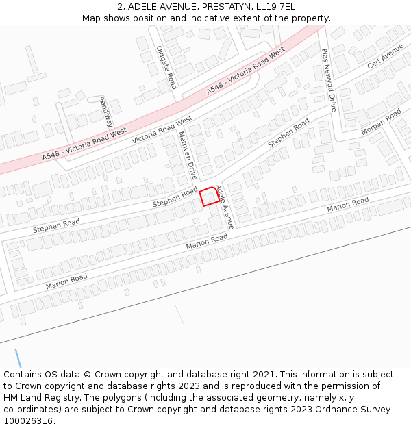 2, ADELE AVENUE, PRESTATYN, LL19 7EL: Location map and indicative extent of plot