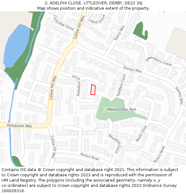 2, ADELPHI CLOSE, LITTLEOVER, DERBY, DE23 3XJ: Location map and indicative extent of plot