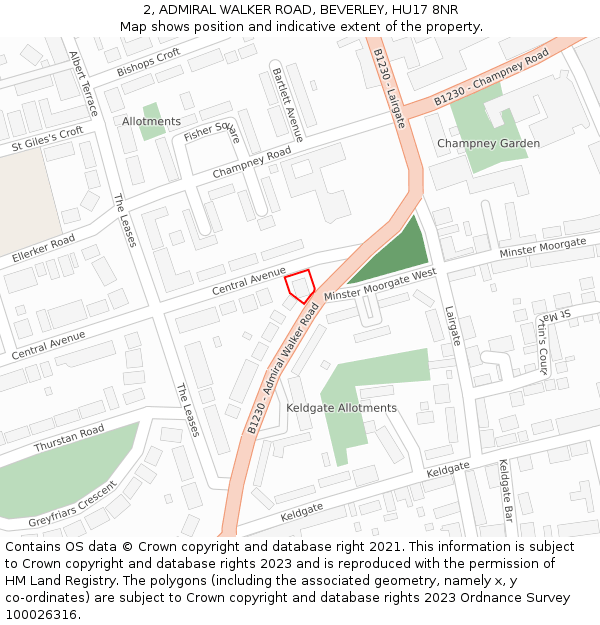 2, ADMIRAL WALKER ROAD, BEVERLEY, HU17 8NR: Location map and indicative extent of plot