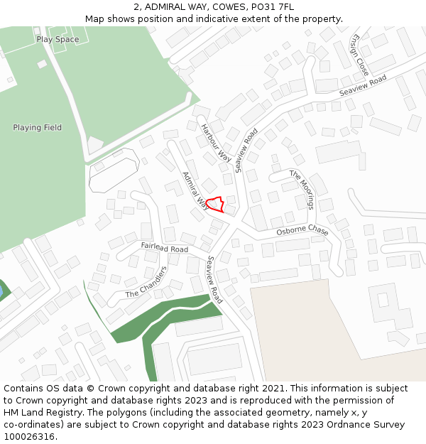 2, ADMIRAL WAY, COWES, PO31 7FL: Location map and indicative extent of plot