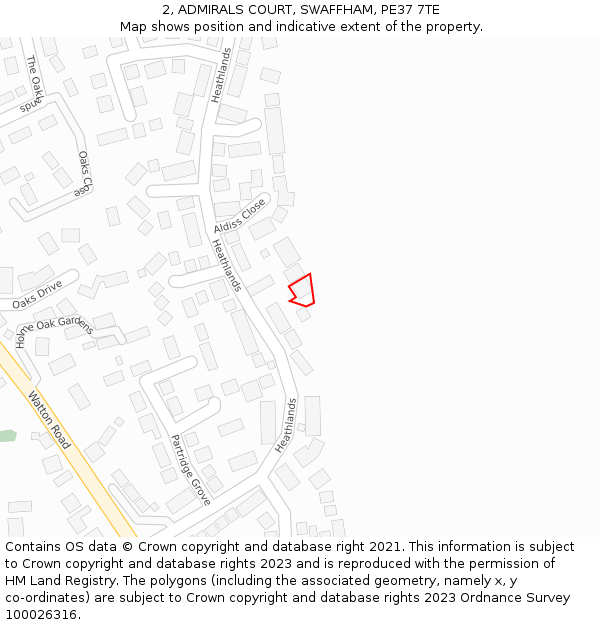 2, ADMIRALS COURT, SWAFFHAM, PE37 7TE: Location map and indicative extent of plot