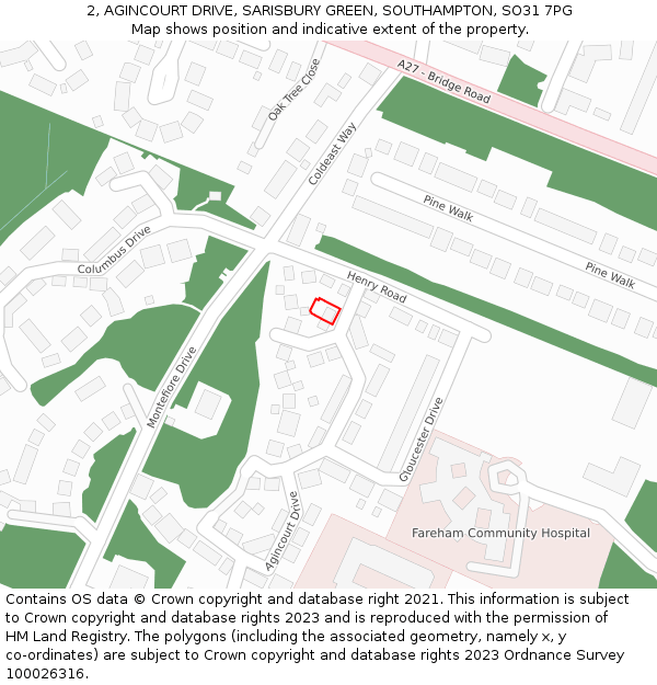 2, AGINCOURT DRIVE, SARISBURY GREEN, SOUTHAMPTON, SO31 7PG: Location map and indicative extent of plot