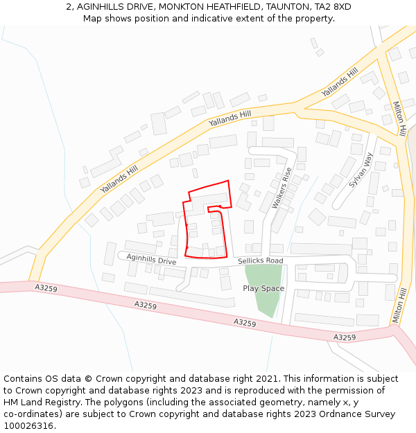 2, AGINHILLS DRIVE, MONKTON HEATHFIELD, TAUNTON, TA2 8XD: Location map and indicative extent of plot