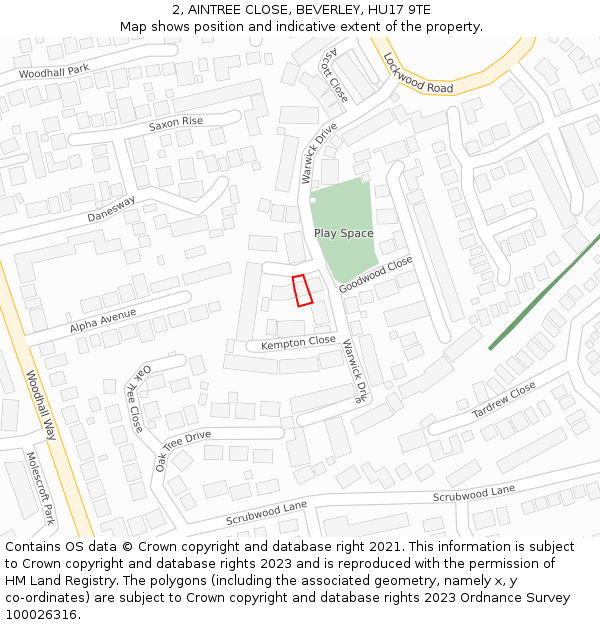 2, AINTREE CLOSE, BEVERLEY, HU17 9TE: Location map and indicative extent of plot