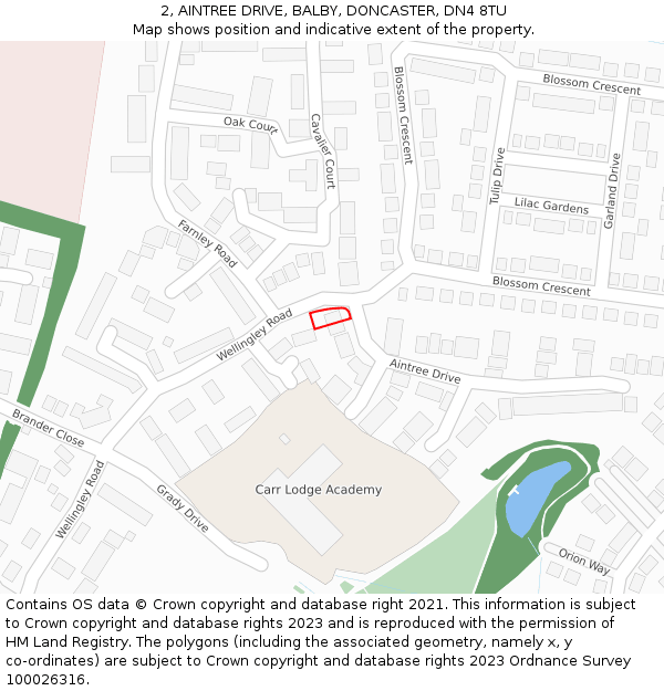2, AINTREE DRIVE, BALBY, DONCASTER, DN4 8TU: Location map and indicative extent of plot