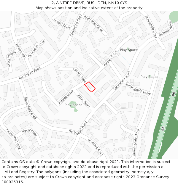 2, AINTREE DRIVE, RUSHDEN, NN10 0YS: Location map and indicative extent of plot