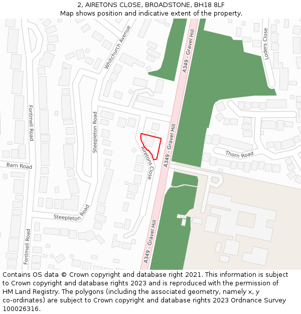 2, AIRETONS CLOSE, BROADSTONE, BH18 8LF: Location map and indicative extent of plot