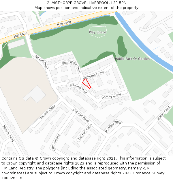 2, AISTHORPE GROVE, LIVERPOOL, L31 5PN: Location map and indicative extent of plot