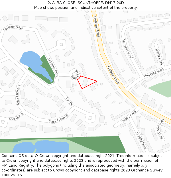 2, ALBA CLOSE, SCUNTHORPE, DN17 2XD: Location map and indicative extent of plot