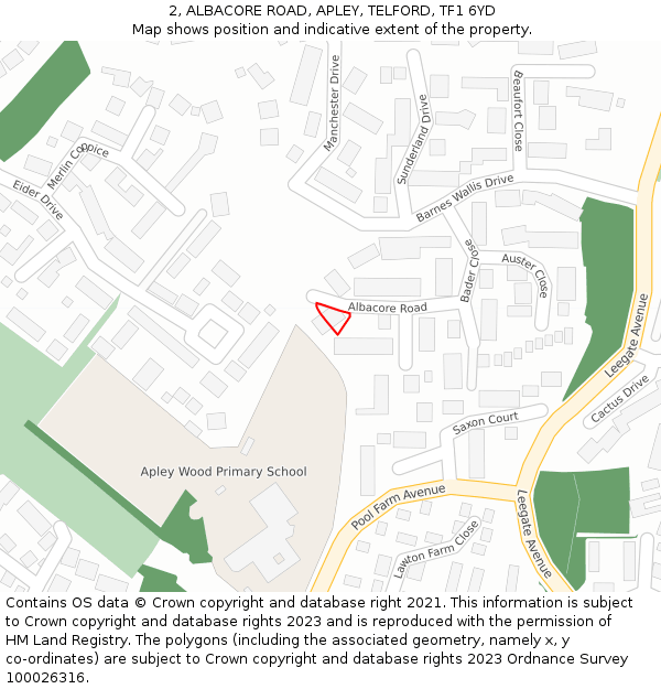 2, ALBACORE ROAD, APLEY, TELFORD, TF1 6YD: Location map and indicative extent of plot