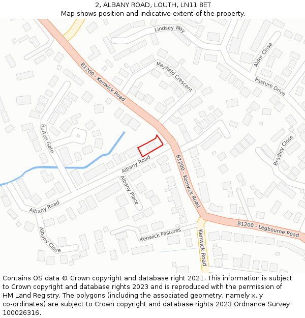 2, ALBANY ROAD, LOUTH, LN11 8ET: Location map and indicative extent of plot