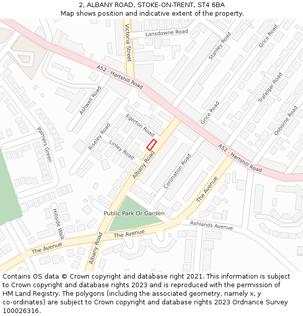 2, ALBANY ROAD, STOKE-ON-TRENT, ST4 6BA: Location map and indicative extent of plot