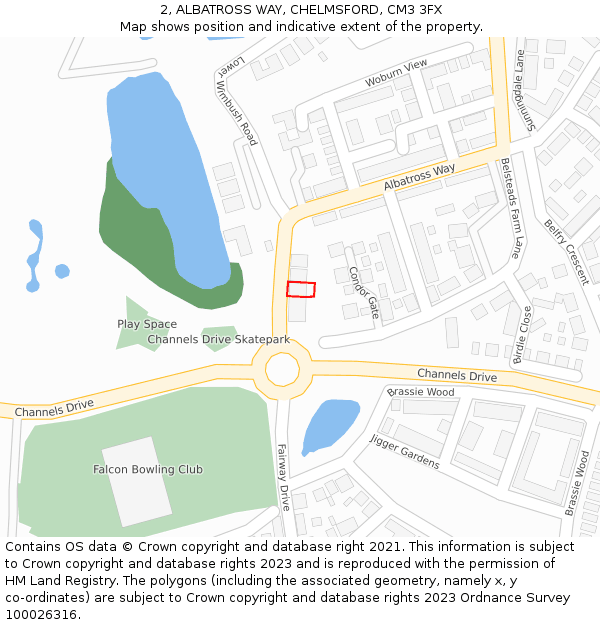 2, ALBATROSS WAY, CHELMSFORD, CM3 3FX: Location map and indicative extent of plot