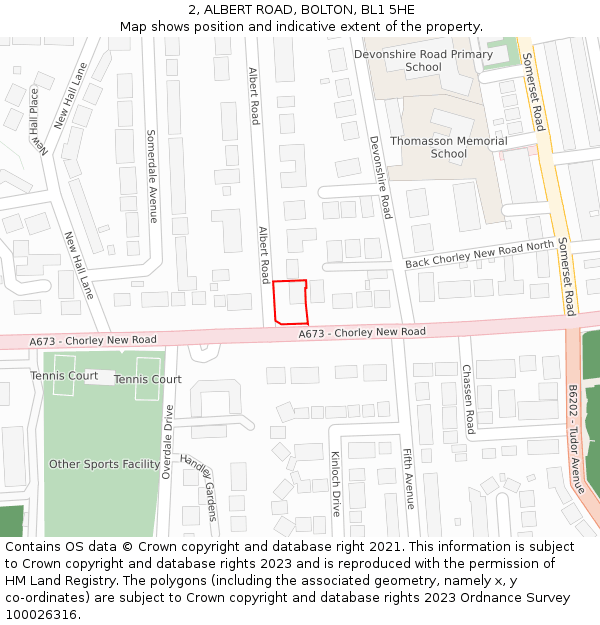 2, ALBERT ROAD, BOLTON, BL1 5HE: Location map and indicative extent of plot