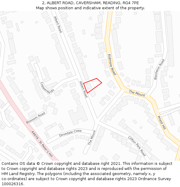 2, ALBERT ROAD, CAVERSHAM, READING, RG4 7PE: Location map and indicative extent of plot