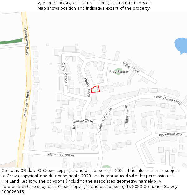 2, ALBERT ROAD, COUNTESTHORPE, LEICESTER, LE8 5XU: Location map and indicative extent of plot