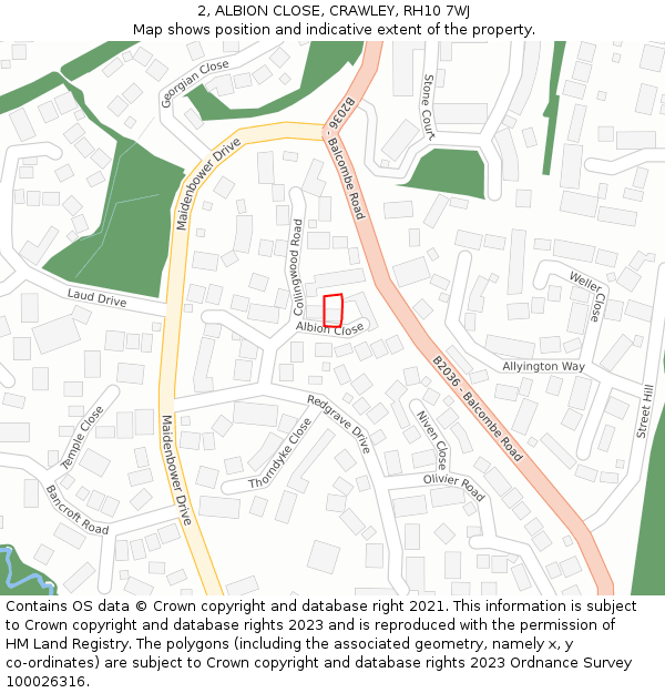 2, ALBION CLOSE, CRAWLEY, RH10 7WJ: Location map and indicative extent of plot