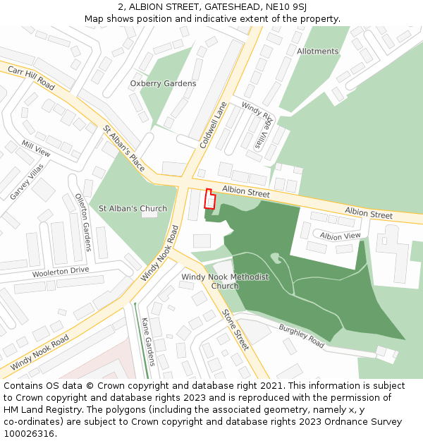 2, ALBION STREET, GATESHEAD, NE10 9SJ: Location map and indicative extent of plot