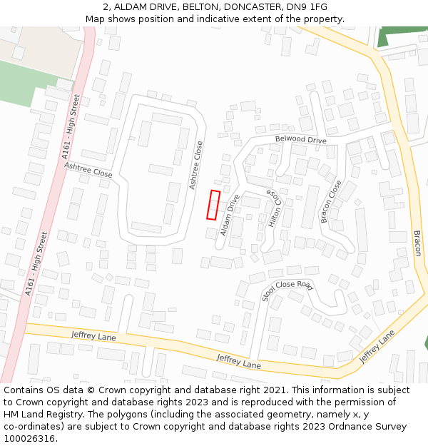 2, ALDAM DRIVE, BELTON, DONCASTER, DN9 1FG: Location map and indicative extent of plot