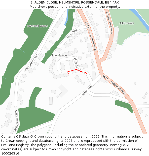2, ALDEN CLOSE, HELMSHORE, ROSSENDALE, BB4 4AX: Location map and indicative extent of plot