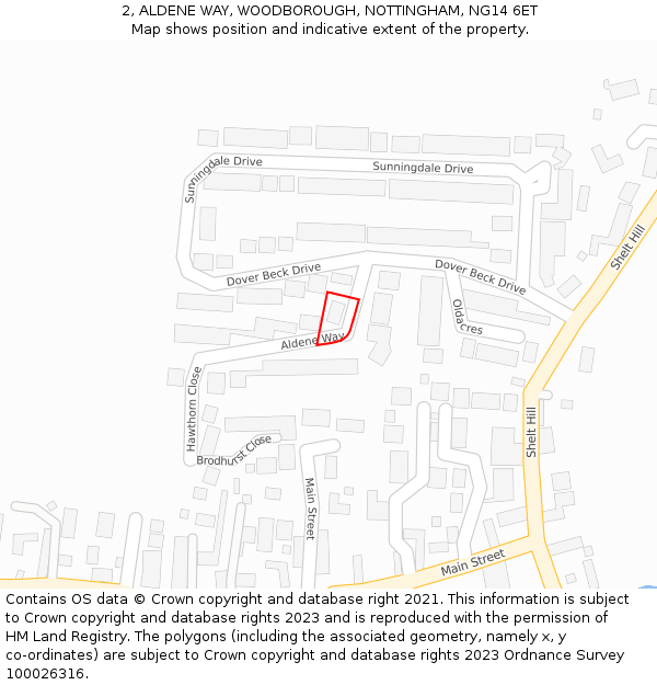 2, ALDENE WAY, WOODBOROUGH, NOTTINGHAM, NG14 6ET: Location map and indicative extent of plot