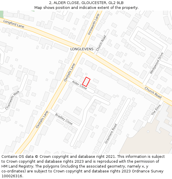 2, ALDER CLOSE, GLOUCESTER, GL2 9LB: Location map and indicative extent of plot