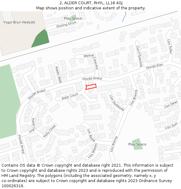 2, ALDER COURT, RHYL, LL18 4GJ: Location map and indicative extent of plot