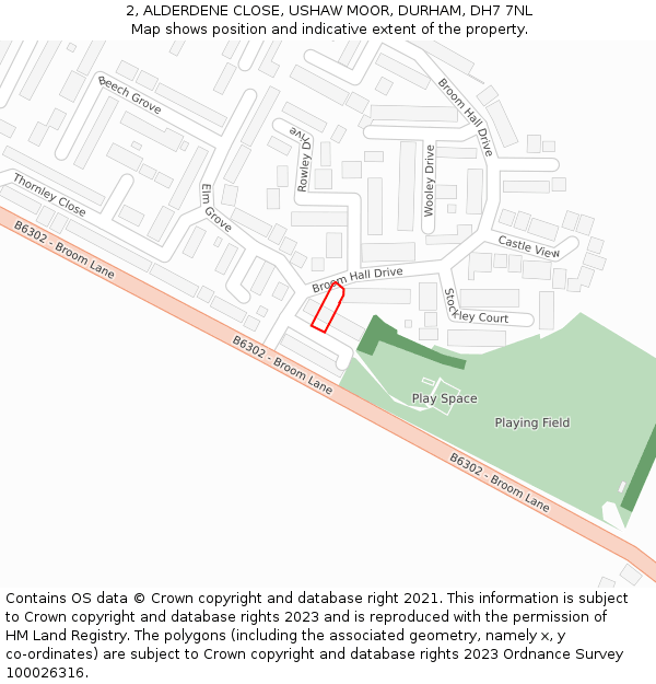 2, ALDERDENE CLOSE, USHAW MOOR, DURHAM, DH7 7NL: Location map and indicative extent of plot