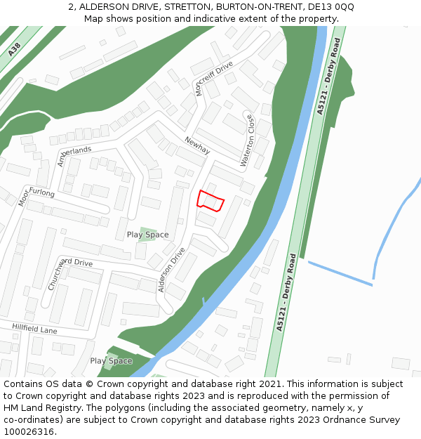 2, ALDERSON DRIVE, STRETTON, BURTON-ON-TRENT, DE13 0QQ: Location map and indicative extent of plot