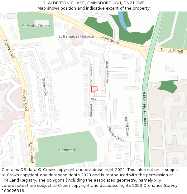 2, ALDERTON CHASE, GAINSBOROUGH, DN21 2WB: Location map and indicative extent of plot