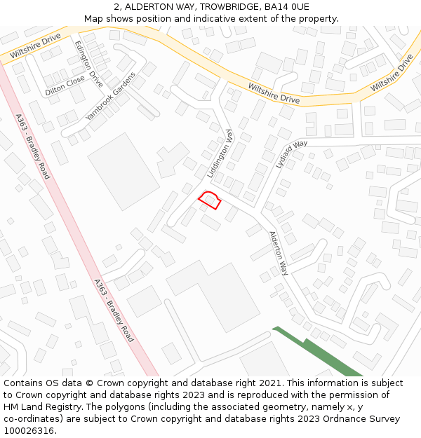 2, ALDERTON WAY, TROWBRIDGE, BA14 0UE: Location map and indicative extent of plot